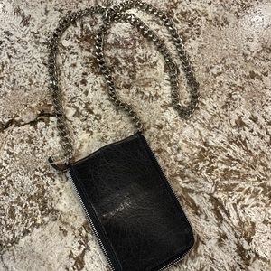Free People Black Leather Crossbody with Silver Chain